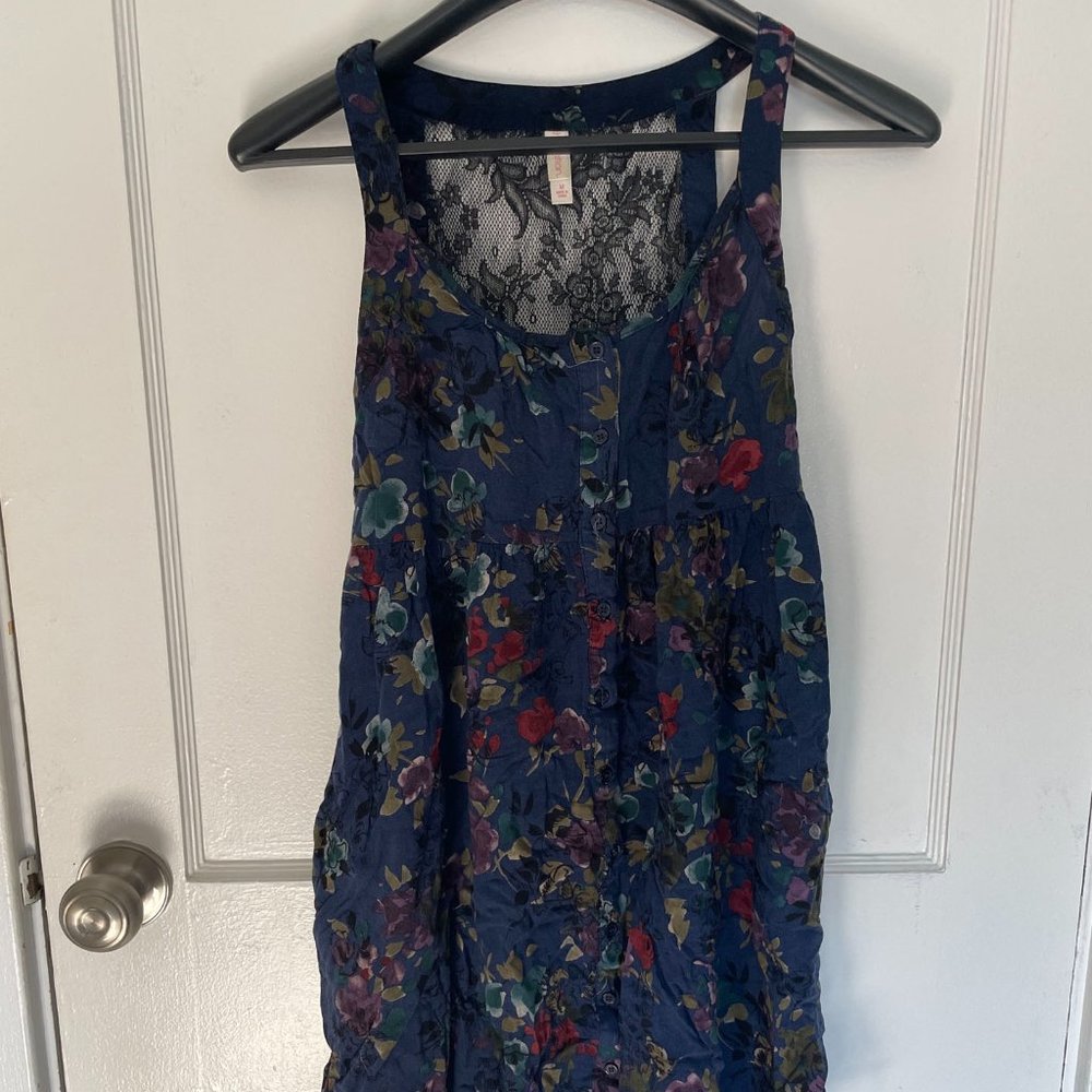 Navy floral sun dress with lace detail